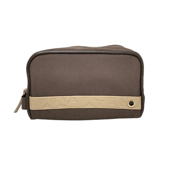 Auth BVLGARI PARFUMS - Dark Brown Beige Nylon Synthetic Leather Pouch - Picture 1 of 6